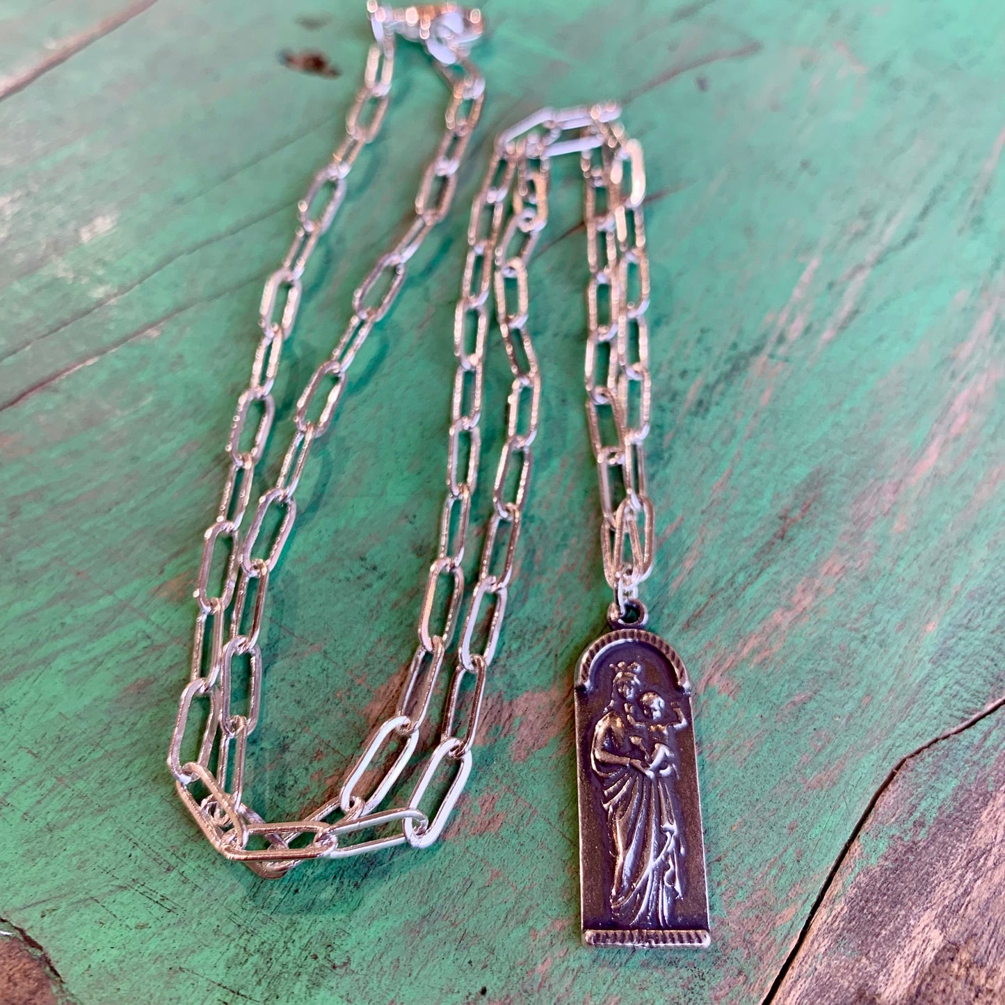 Madonna and Child Silver Plated Necklace