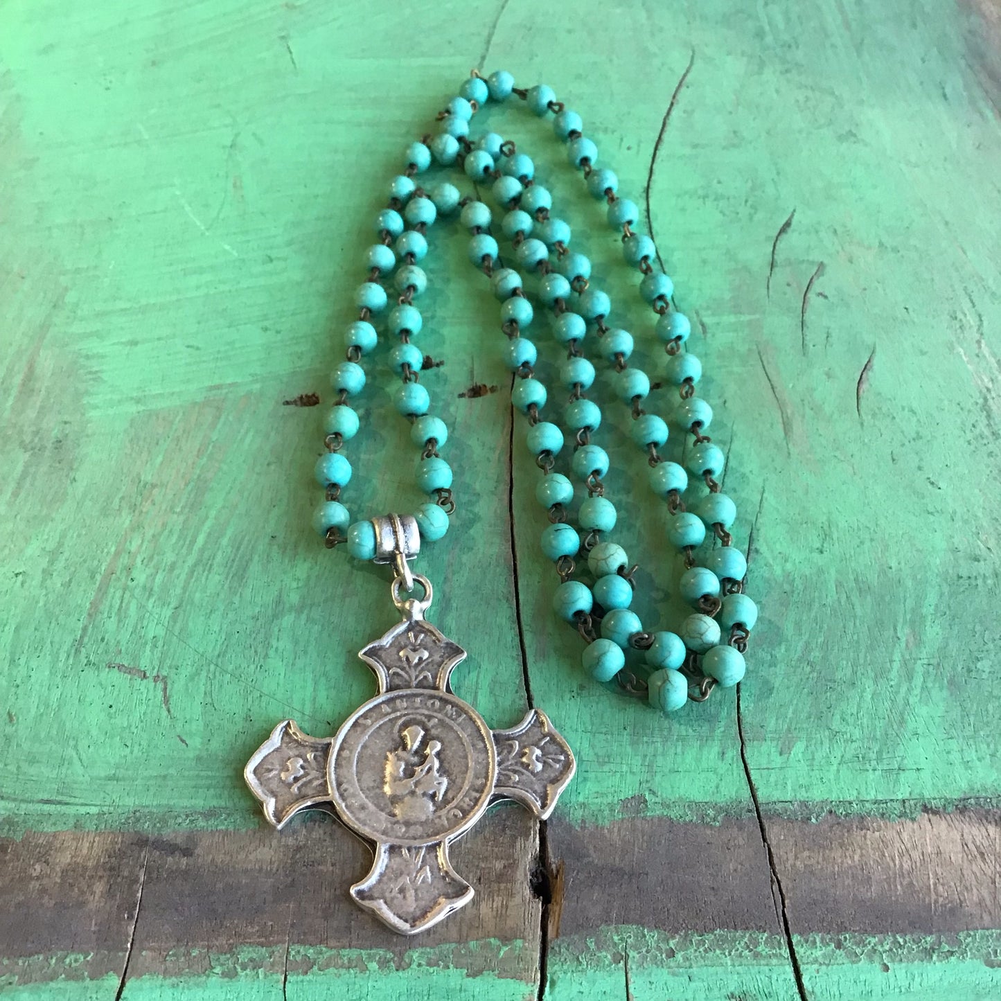 St Anthony Cross Turquoise Faith Necklace