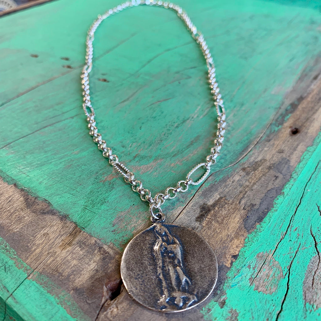 Our Lady of Guadalupe Big Medallion on Silver Plated Chain