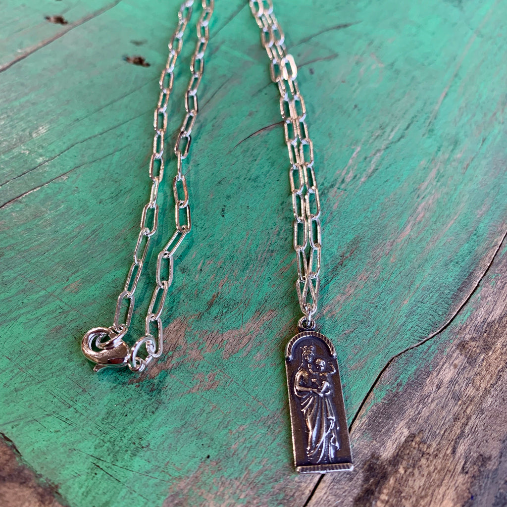 Madonna and Child Silver Plated Necklace