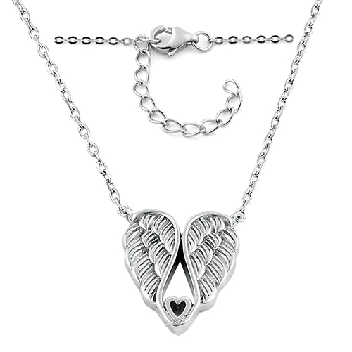 Sterling Silver Wings Heart Necklace