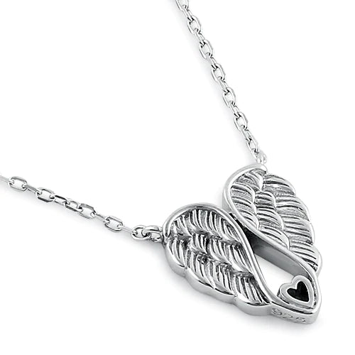 Sterling Silver Wings Heart Necklace