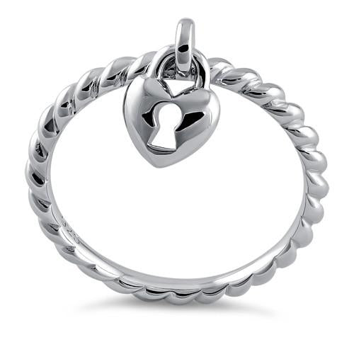 Sterling Silver Locked Heart Dangle Ring