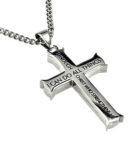 Iron Cross Through Christ 24” Necklace