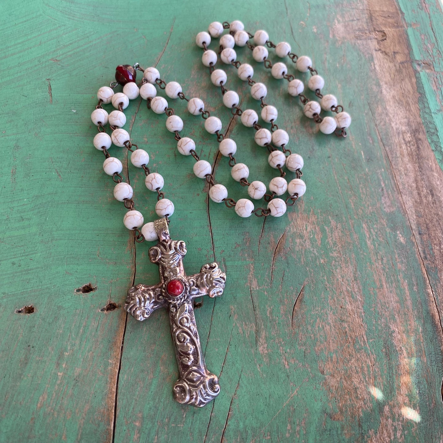 Natural Howlite Cross Necklace