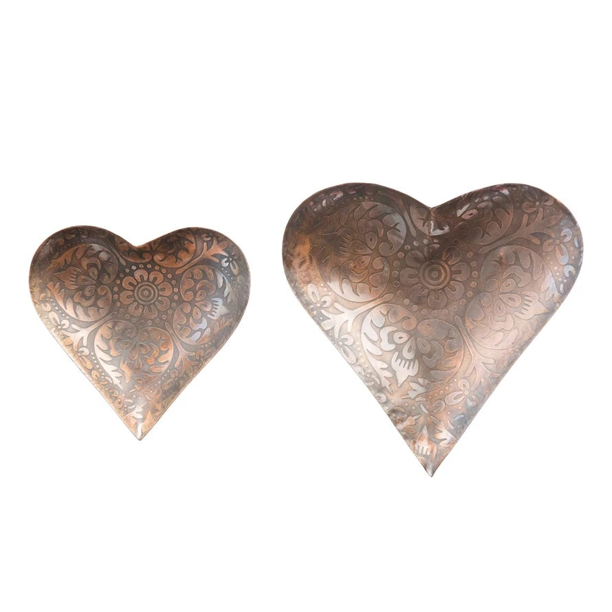 Decorative Embossed Metal Heart Trays